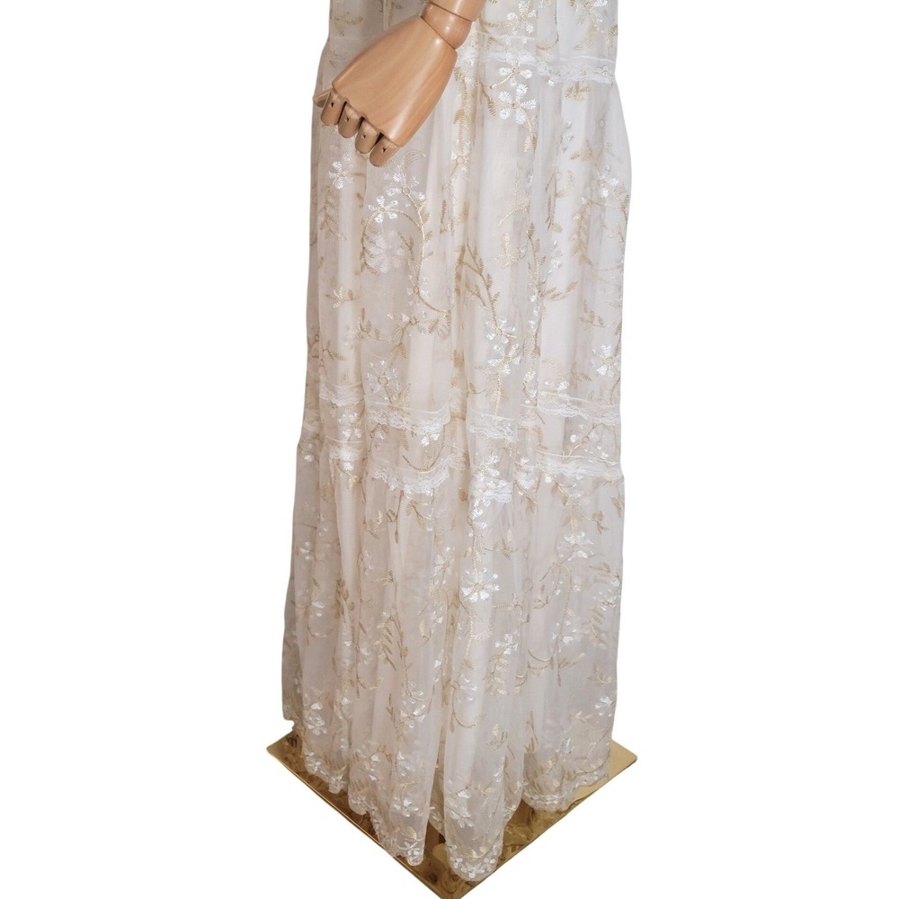 Baltic Born White Floral Lace Embroidered Maxi Dress Cottagecore Bridal Fairy L - Picture 6 of 9